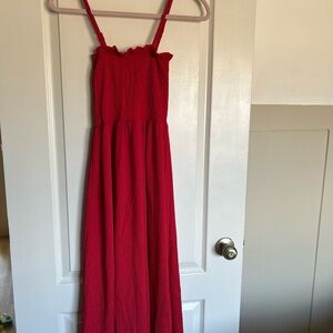 Red Smocked Maxi Dress